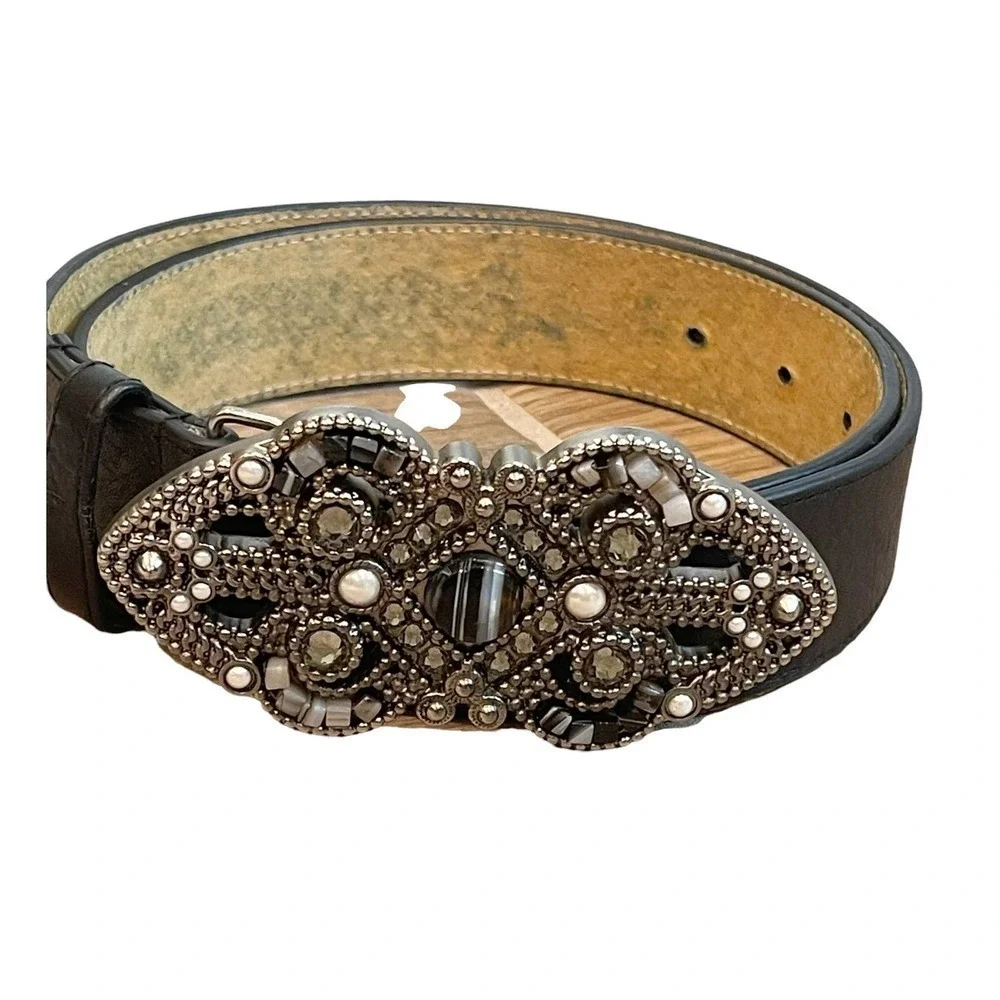 Leatherock Black Embellished Studded Buckle Genuine Leather Belt M34